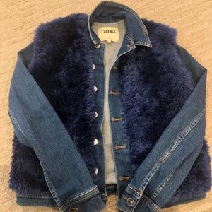 L'Agence Denim Jacket with Blue Real Fur detailing